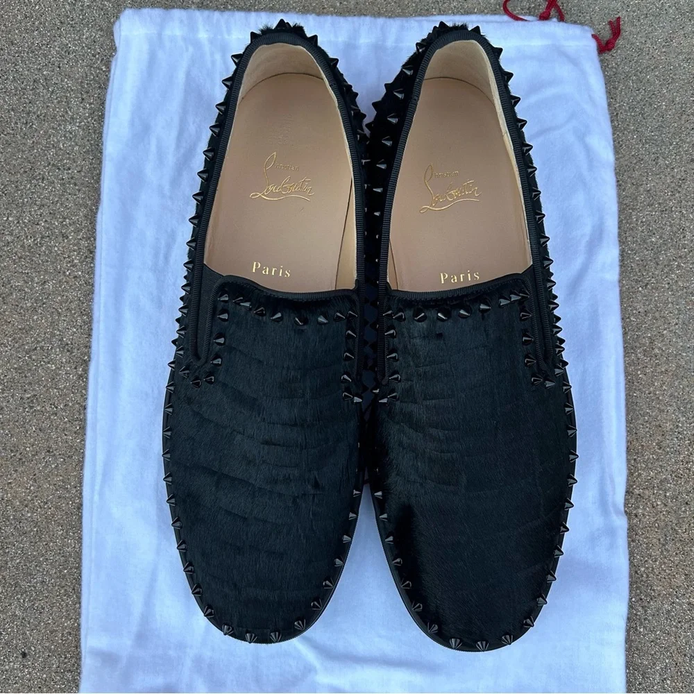 Christian Louboutin Men's Black Studded Slip-On Loafers